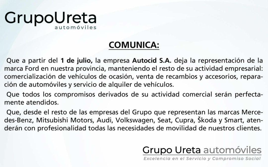 Comunicado de Grupo Ureta Automóviles sobre Autocid S.A.